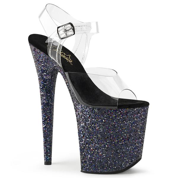 Sale FLAMINGO-808LG Pleaser high heels platform sandal clear black multi glitter 44