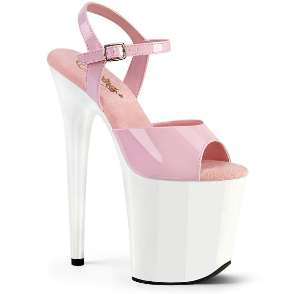 FLAMINGO-809 sexy Pleaser High-Heels Plateau Sandaletten baby pink Lack weiß günstig