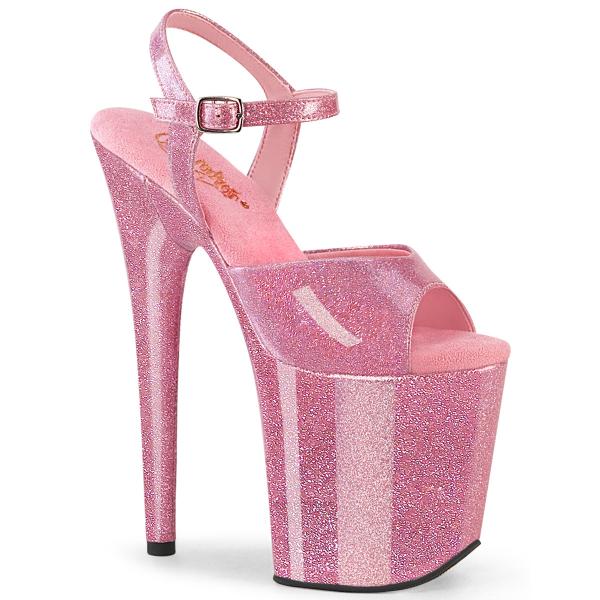 Sale FLAMINGO-809GP Pleaser high heels platform ankle strap sandal baby pink glitter patent 40