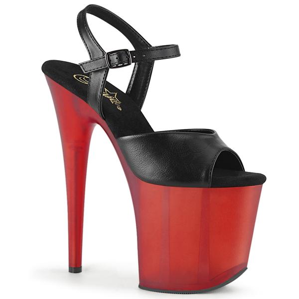 FLAMINGO-809T Pleaser High-Heels vegane Plateau Sandaletten schwarz Lederlook rot gefrostet