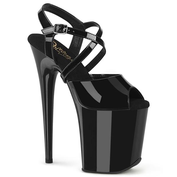 Sale FLAMINGO-824 Pleaser high heels platform peep toe criss cross strap sandal black patent 39