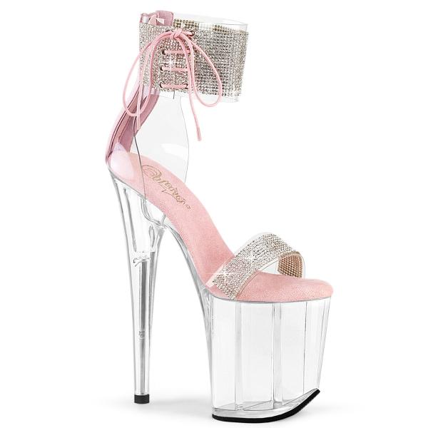 FLAMINGO-827RS Pleaser high heels close back ankle cuff platform sandal rhinstones clear baby pink