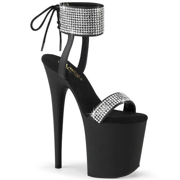FLAMINGO-870 Pleaser elegant platform sandal rhinestone ankle cuff black matte