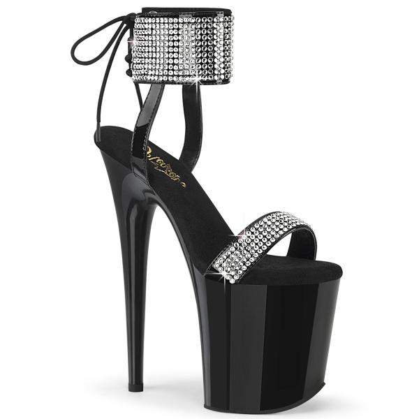 FLAMINGO-870 Pleaser elegant platform sandal rhinestone ankle cuff black patent