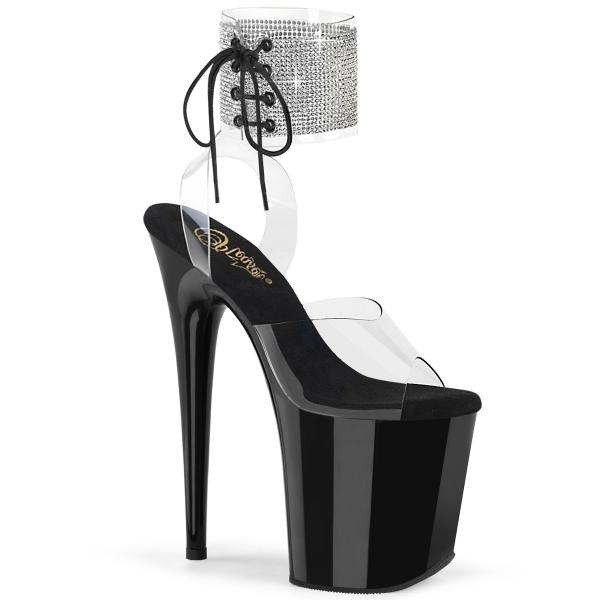 FLAMINGO-891-2RS Pleaser High Heels Plateausandaletten Manschette Strass klar schwarz