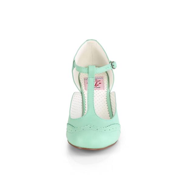 Auktion FLAPPER-26 Pin Up Couture Lochmuster T-Riemchen Pumps mint Lederoptik 41