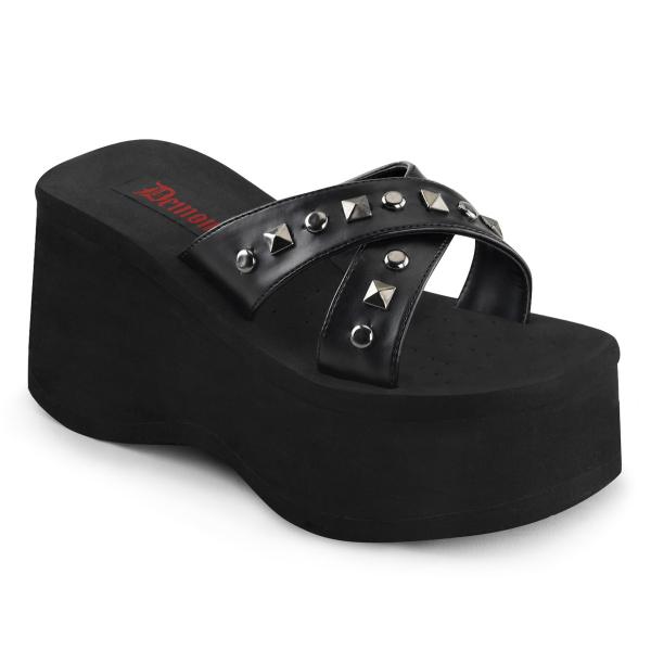 Sale FUNN-29 DemoniaCult Damen Plateaupantoletten Flach Pyramiden Nieten schwarz 39