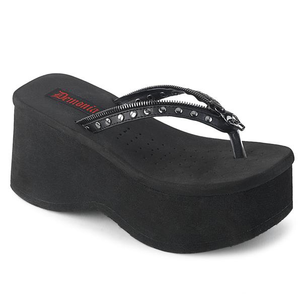 Sale FUNN-33 DemoniaCult ladys platform studded thong sandal zipper black matte 38