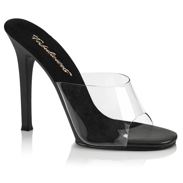 GALA-01 Fabulicious High-Heels Pantoletten klar schwarz mit Lederinnensohle