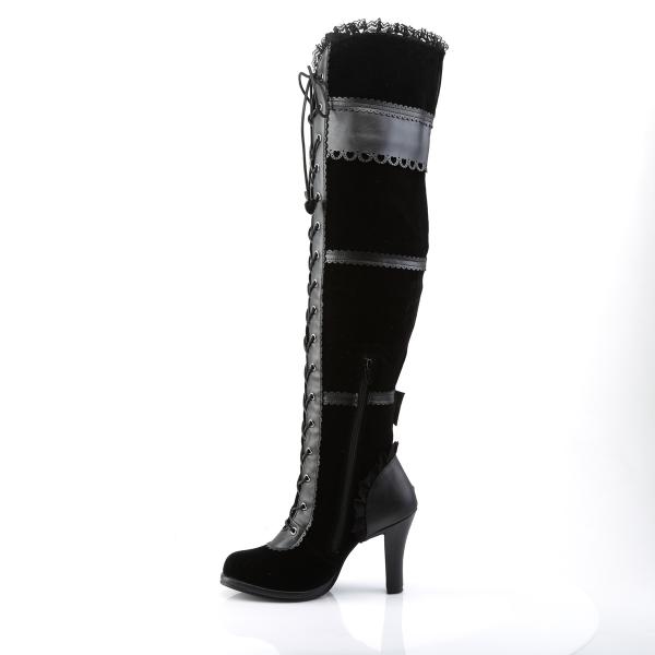 Sale GLAM-300 DemoniaCult High-Heels Overkneestiefel schwarz Lederoptik Samt Schleifen 40