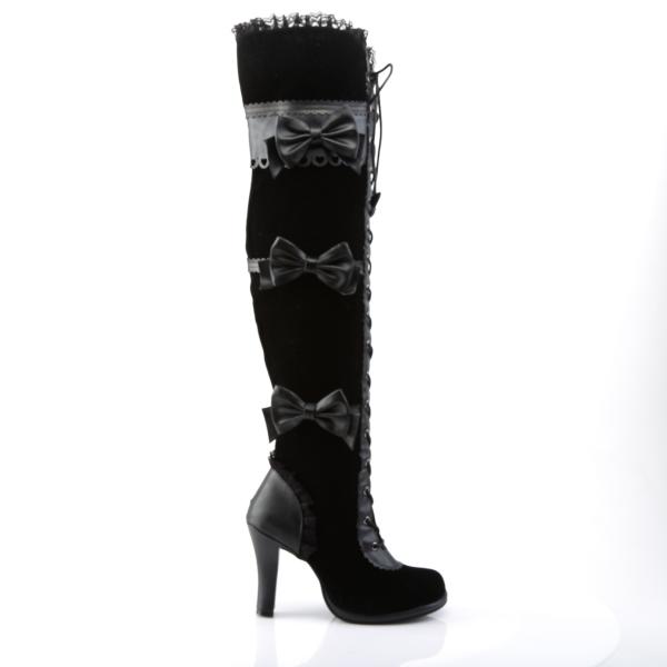 Sale GLAM-300 DemoniaCult High-Heels Overkneestiefel schwarz Lederoptik Samt Schleifen 40