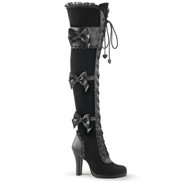 Sale GLAM-300 DemoniaCult High-Heels Overkneestiefel schwarz Lederoptik Samt Schleifen 40