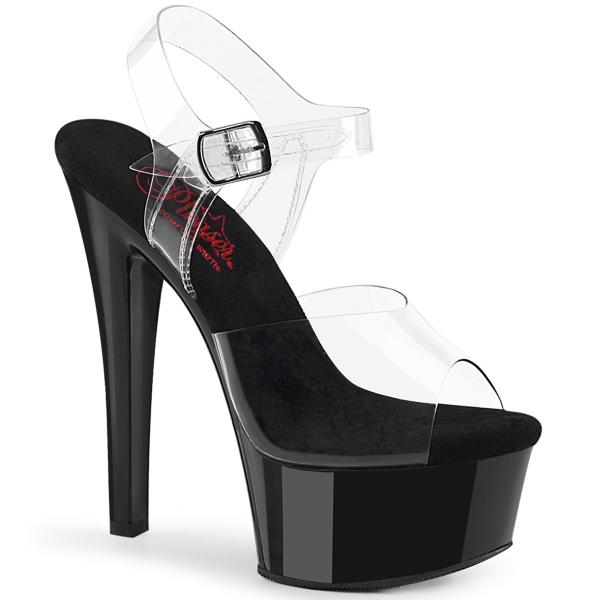 GLEAM-608 Pleaser ladies vegan high heels ankle strap sandal clear black