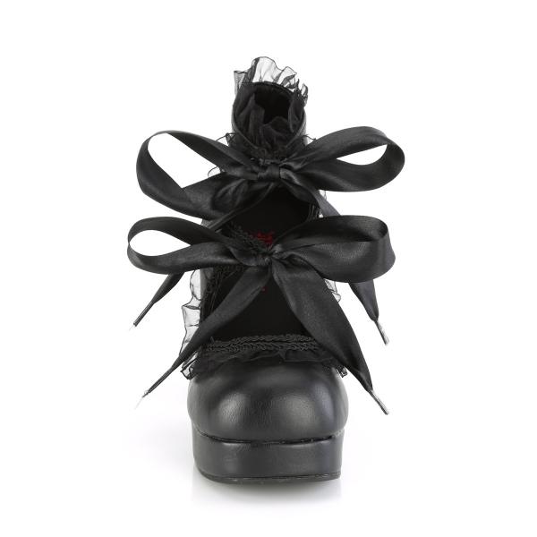 Sale GOTHIKA-53 DemoniaCult Plateaupumps knöchelhoch Herzauschnitte schwarz matt 38
