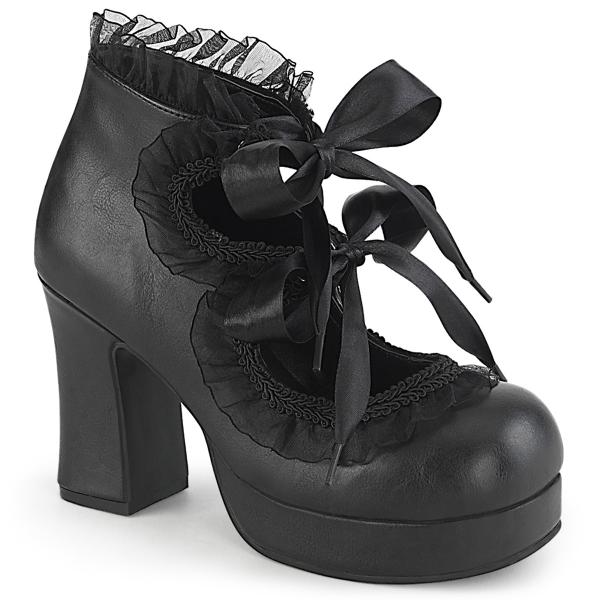 Sale GOTHIKA-53 DemoniaCult Plateaupumps knöchelhoch Herzauschnitte schwarz matt 38