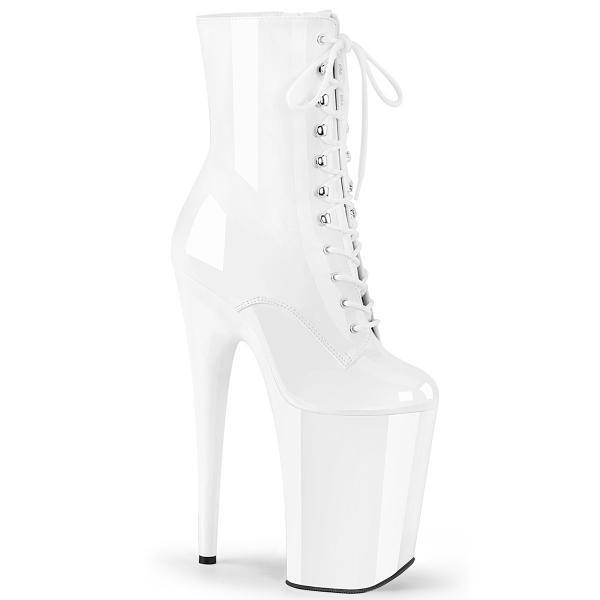 INFINITY-1020 Pleaser front lace-up ankle boot platform white patent