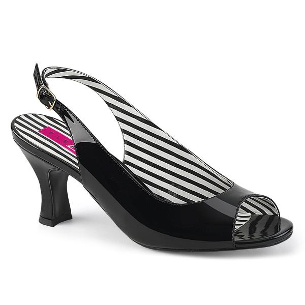 Sale JENNA-02 Pleaser Pink Label Damen Slingback Peep Toe Pumps schwarz Lack Spulenabsatz 40