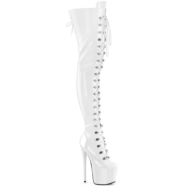 Sale JUBILANT-4012 Pleaser vegan high heels concealed platform overknee boot white stretch patent 40