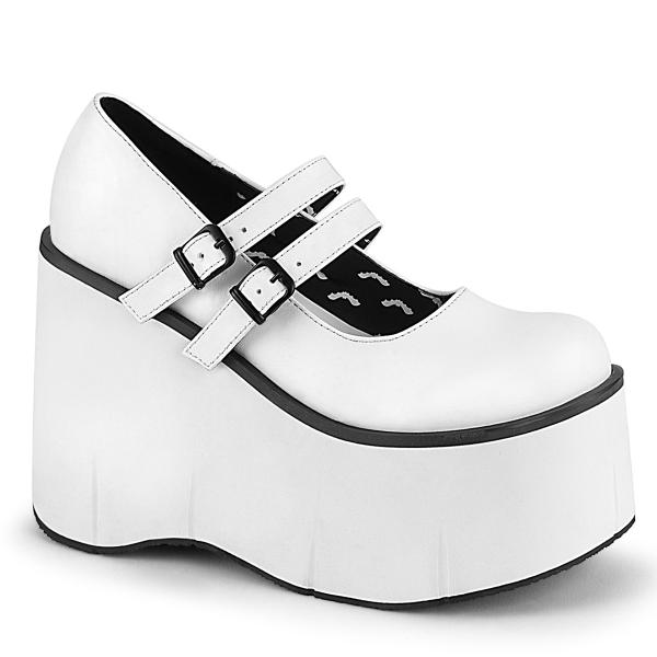 KERA-08 DemoniaCult vegan platform buckle strap mary jane pumps white matte