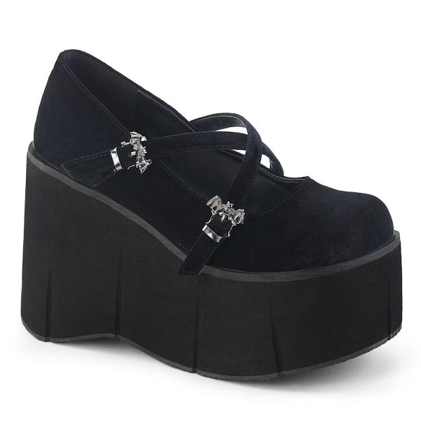 Sale KERA-10 DemoniaCult Damen Mary Jane Platauschuhe schwarz Samt Fledermausschnallen 38