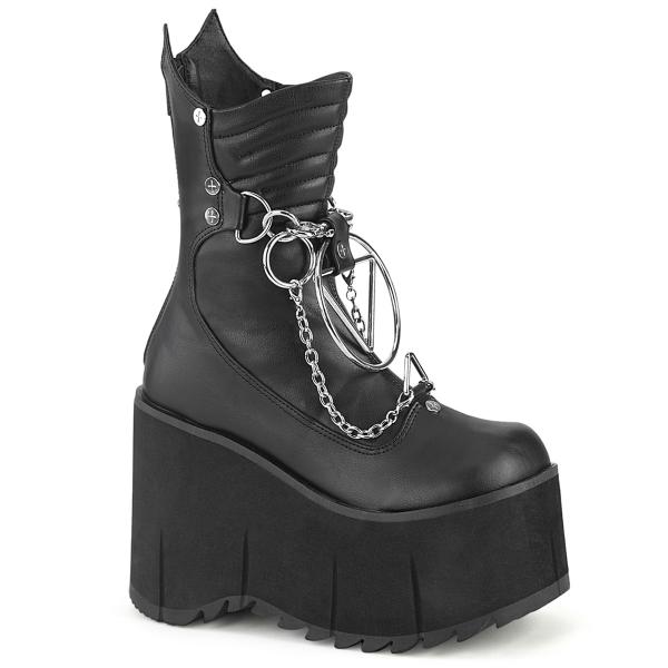 Auktion KERA-130 DemoniaCult vegane wadenhohe Plateaustiefel Ketten Ringe schwarz Lederoptik 37