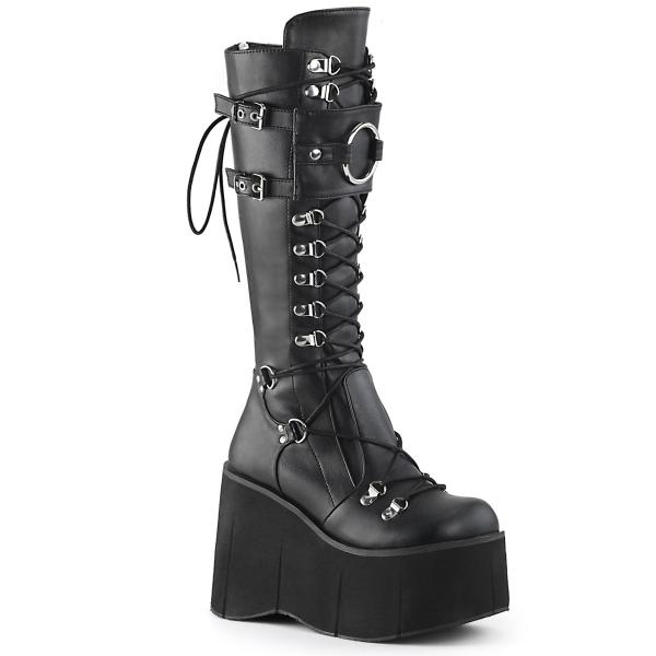 KERA-200 DemoniaCult Damen Gothic Plataustiefel D-Ring Schnürung schwarz Lederoptik