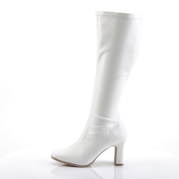 KIKI-350 Funtasma Damen Stretch Stiefel mit Reißverschluss Blockabsatz weiß Lederlook