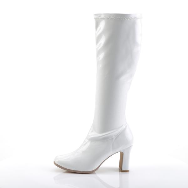 KIKI-350 Funtasma Damen Stretch Stiefel mit Reißverschluss Blockabsatz weiß Lack