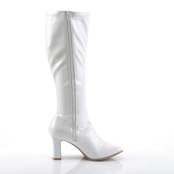 KIKI-350 Funtasma Damen Stretch Stiefel mit Reißverschluss Blockabsatz weiß Lack
