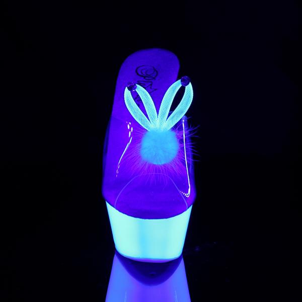 KISS-201BUNNY Pleaser High-Heels Plateaupantoletten klar neonweiß Häschenohr