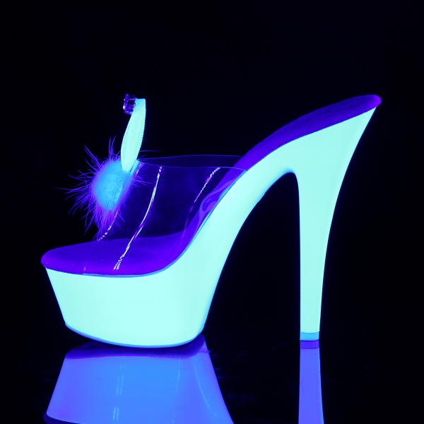 KISS-201BUNNY Pleaser High-Heels Plateaupantoletten klar neonweiß Häschenohr