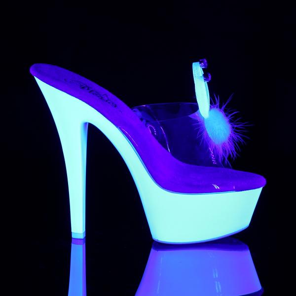 KISS-201BUNNY Pleaser High-Heels Plateaupantoletten klar neonweiß Häschenohr