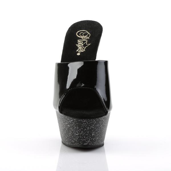 KISS-201MG Pleaser High-Heels Plateaupantoletten schwarz Lack Miniglitter