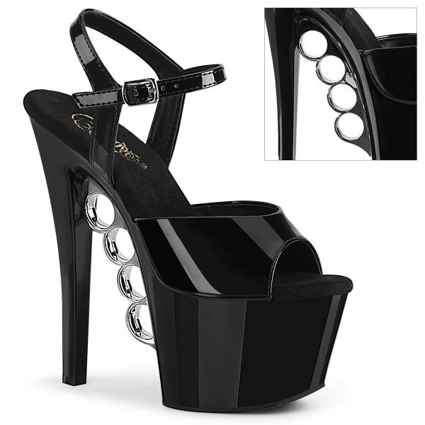 KNUCKS-709 Pleaser vegane Damen High Heels Plateau Sandaletten Schlagring Detail klar Lack