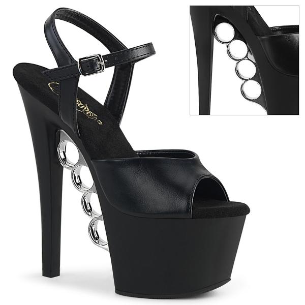KNUCKS-709 Pleaser High Heels Plateau Sandaletten Schlagring Detail schwarz Lederoptik