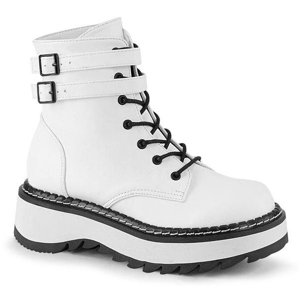 Sale LILITH-152 DemoniaCult vegan platform lace-up ankle boot white matte 38