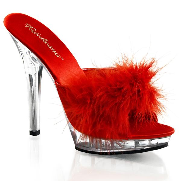 LIP-101-8 Fabulicious High-Heels Pantoletten rot klar Satin mit Federflausch