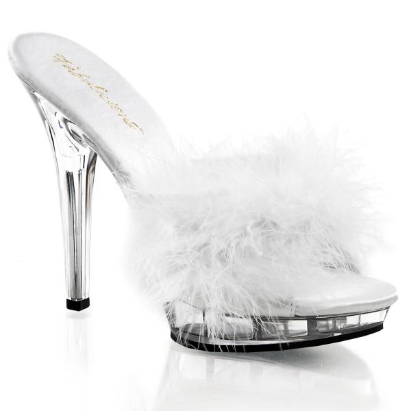 LIP-101-8 Fabulicious high heels platform marabou slipper white satin clear