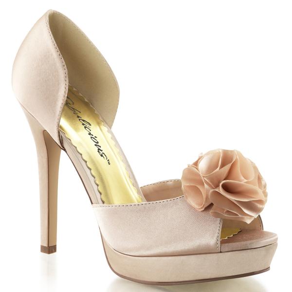 LUMINA-34 Fabulicious Damen Peep Toe High Heel Plataeupumps champagner Satin