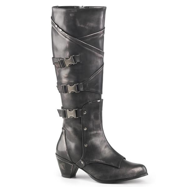 MAIDEN-8820 Funtasma kniehohe Damen Stiefel zinn gebürstet Lederimitat