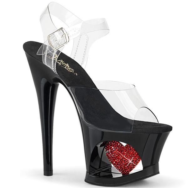MOON-708HRS Pleaser high heels sandal cut-out platform clear black red rhinestone heart