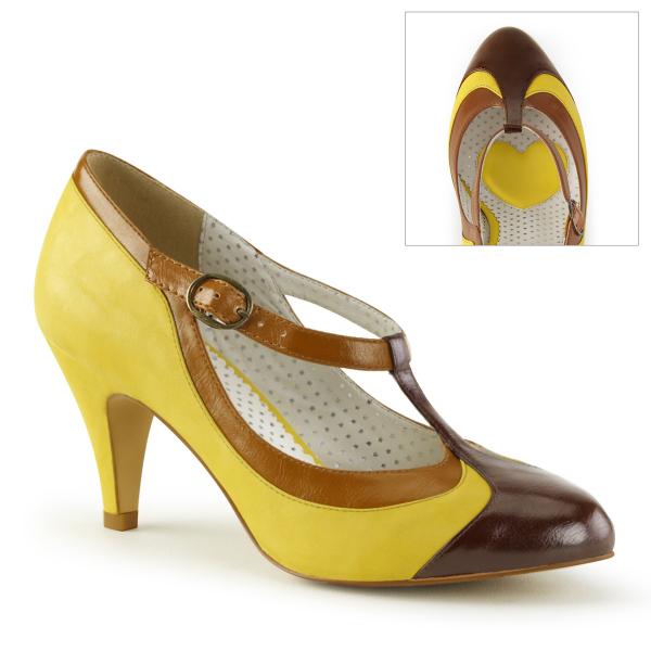 PEACH-03 Pin Up Couture t-strap pump tri color yellow multi matte 38