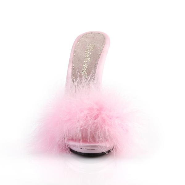 Sale POISE-501F Fabulicious ladies platform marabou sandal baby pink satin marabou fur 37
