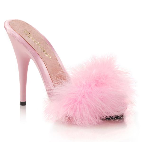 Sale POISE-501F Fabulicious ladies platform marabou sandal baby pink satin marabou fur 37