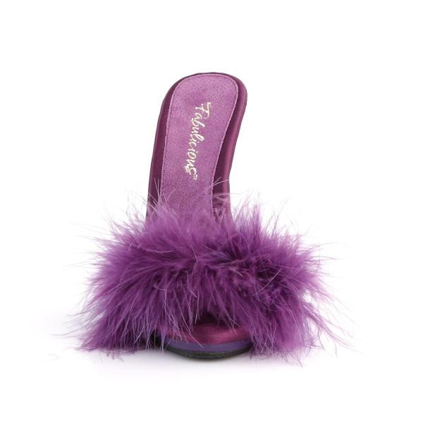 Sale POISE-501F Fabulicious Damen Stiletto Pantoletten lila Satin Marabufell 38