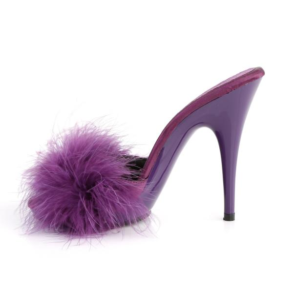 Sale POISE-501F Fabulicious Damen Stiletto Pantoletten lila Satin Marabufell 38