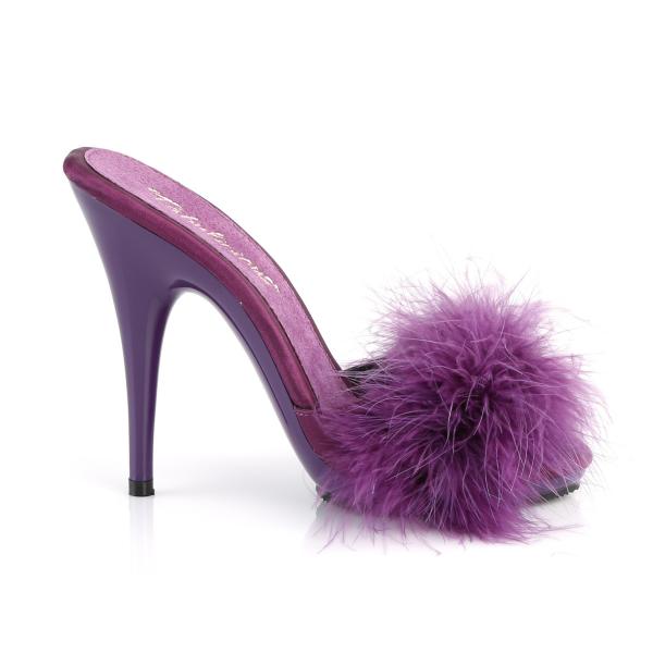 Sale POISE-501F Fabulicious Damen Stiletto Pantoletten lila Satin Marabufell 38