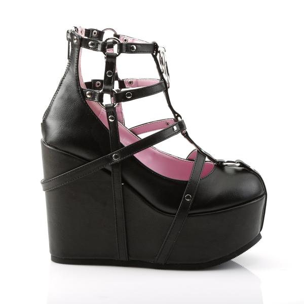 Sale POISON-25-1 DemoniaCult Damen Plateau Pumps Käfigstil Pentagramm schwarz Lederoptik 41