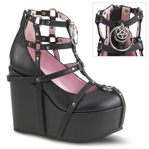 Sale POISON-25-1 DemoniaCult Damen Plateau Pumps Käfigstil Pentagramm schwarz Lederoptik 41