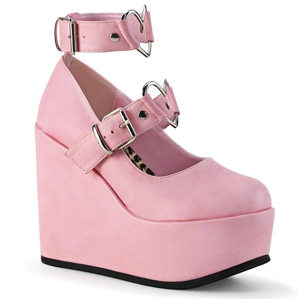 POISON-99-2 DemoniaCult Damen Plateau Pumps Herzring Nieten babypink Lederoptik